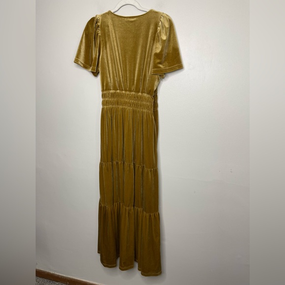 Bohme Gold Velvet Velour Tiered Smocked Festive Maxi Dress Sz Small Worn Once - Picture 7 of 10